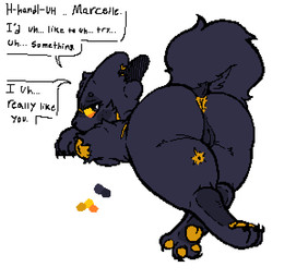 amber_sclera amputee anthro anus arm_tuft big_butt black_body black_eyes black_fur breasts butt claws crossed_feet dialogue disability eye_patch eyewear facial_scar female fur genitals inviting lidded_eyes looking_at_viewer looking_back lying missing_arm nude on_front orange_sclera pawpads paws presenting presenting_hindquarters scar shoulder_tuft simple_background solo tail text thick_thighs tuft vulva white_background wide_hips wound_on_ear yellow_anus yellow_pawpads botanics scav_prototype canid experiment_(scav_prototype) gunsawian hybrid mammal 2025 colored digital_drawing_(artwork) digital_media_(artwork) english_text