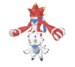abs anthro black_claws chibi claws evolutionary_family facial_horn horn male muscular muscular_anthro muscular_male nose_horn pecs red_body scarf simple_background solo white_background white_body yellow_eyes ulforce_soul bandai_namco digimon digimon_ghost_game betelgammamon ceratopsian digimon_(species) dinosaur gammamon ornithischian prehistoric_species reptile scalie hi_res