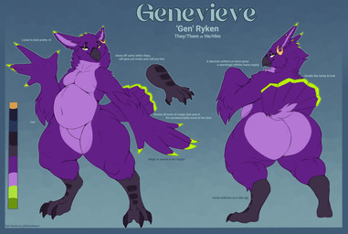 anthro belly big_butt butt ear_piercing feather_hands feathers feet green_body green_feathers huge_butt magic_user male nude piercing purple_body purple_feathers slightly_chubby solo talon_hands talons thick_thighs toes wide_hips witch bakuuabyss gen_(natronus) avian bird corvid corvus_(genus) crow oscine passerine hi_res model_sheet nonbinary_(lore)