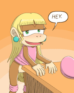 blonde_hair clothing female genitals hair hat headgear headwear jewelry solo vulva sl350 donkey_kong_(series) nintendo dixie_kong haplorhine mammal monkey primate