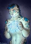 5_fingers anthro biped eyebrows fingers fur hair humanoid_hands magic male navel nude simple_background snowflake solo alicefrainer victory_(texdot) felid mammal pantherine snow_leopard 2016 digital_media_(artwork) signature