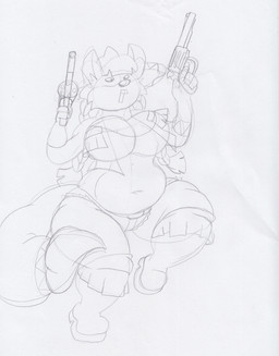 anthro belly big_breasts boots bottomwear breasts clothing female footwear fur gloves gun hair handgun handwear hat headgear headwear navel open_mouth pistol ranged_weapon shoes shorts slightly_chubby slightly_chubby_anthro slightly_chubby_female solo thick_thighs weapon virus-20 june_coyote canid canine canis coyote mammal 2024 hi_res sketch traditional_media_(artwork)
