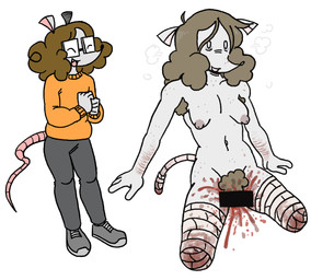 amputee anthro bandage before_and_after blood bodily_fluids body_hair breath brown_hair castration censor_bar cock_and_ball_torture disability eyewear female genital_mutilation genital_torture glasses gore gore_focus grey_body hair mutilation pubes scar solo wounded pwnnie ratgore_(pwnnie) mammal murid murine rat rodent censored hi_res multiple_scenes