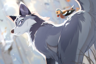 ambiguous_gender beak brown_nose butt cheek_tuft day duo facial_tuft feathered_wings feathers female feral food_in_mouth fur grass grey_body grey_fur grey_markings looking_at_viewer looking_back low-angle_view markings open_beak open_mouth outside plant rear_view sitting sitting_on_another snow snow_on_body snow_on_fur tail tuft wings azzai hioshiru_(character) avian bird enfield finch oscine passerine true_bullfinch 2025 3:2 colored digital_drawing_(artwork) digital_media_(artwork) shaded