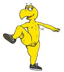 anthro balls clothing flaccid footwear footwear_only foreskin genitals looking_at_viewer male mostly_nude navel nipples open_mouth penis raised_leg shell-less shoes shoes_only simple_background small_penis solo white_background goatboner_(artist) mario_bros nintendo koopa koopa_troopa scalie signature