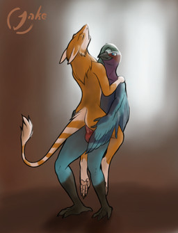 anal anal_penetration balls duo genitals male male/male male_penetrated male_penetrating male_penetrating_male penetration sex stand_and_carry_position standing standing_sex tail wings jakethegoat citrus_raei cyrus_roller avian sergal hi_res