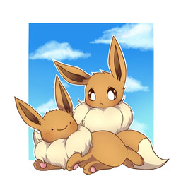 ambiguous_gender brown_body brown_eyes brown_fur closed_smile cloud day ditto_face dot_eyes duo eyebrows feral fluffy fluffy_tail fur looking_at_another mouth_closed neck_tuft pawpads paws pupils quadruped simple_eyes sky smile tail tuft white_pupils piyolondres nintendo pokemon ditto_(pokemon) eevee generation_1_pokemon pokemon_(species) 2024 hi_res