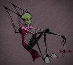 antennae_(anatomy) boots claws clothing female footwear gloves handwear legwear not_furry shoes sitting solo tights uniform darkryn_(artist) invader_zim nickelodeon ara_(ryn) alien humanoid irken