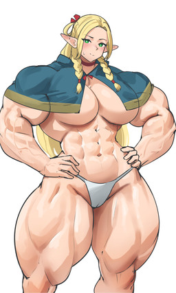 abs accessory big_muscles blonde_hair bodily_fluids breasts capelet clothing deltoids featureless_breasts female front_view green_eyes hair hair_accessory hair_ribbon hands_on_hips huge_muscles huge_thighs humanoid_pointy_ears light_body light_skin long_hair looking_at_viewer mostly_nude muscular muscular_arms muscular_female muscular_thighs navel panties pigtails pointy_ears pose red_ribbon ribbons serratus simple_background small_waist smile solo straight_hair sweat sweatdrop teal_capelet teal_clothing thick_thighs underwear vein ventral_groove white_background white_clothing white_panties white_underwear wide_hips musctonk delicious_in_dungeon marcille_donato elf humanoid 2024 absurd_res colored digital_drawing_(artwork) digital_media_(artwork) hi_res line_art portrait three-quarter_portrait