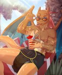 2_horns 5_fingers abdl adult_baby ageplay alcohol anthro back_wings beach beach_background beverage black_diaper blue_eyes blue_wings bodily_fluids bulging_diaper claws clothed clothing cocktail cocktail_garnish cocktail_umbrella complex_shading container countershade_body countershade_tail countershade_torso countershading cup detailed_background diaper diaper_bulge diaper_fetish diaper_only diaper_use dragon_tail drinking_glass drinking_straw eyebrow_ridge eyewear finger_claws fingers genital_fluids glass glass_container glass_cup glistening glistening_body glistening_eyes hammock holding_beverage holding_container holding_cup holding_drinking_glass holding_eyewear holding_glass holding_object holding_sunglasses horn humanoid_hands infantilism interested light light_beam looking_at_viewer lying lying_on_hammock male membrane_(anatomy) membranous_wings muscular muscular_anthro muscular_arms muscular_male on_hammock open_mouth open_smile orange_arms orange_body orange_face orange_hands orange_legs orange_snout orange_tail orange_wings palm_tree pecs plant pokemorph roleplay shadow sharp_teeth sky smile soiled_diaper solo sunbeam sunglasses sunglasses_down sunglasses_on_face sunlight swim_diaper swollen_diaper tail tan_body tan_tail tan_torso teeth topless tree unclean_diaper urine used_diaper wearing_diaper wearing_sunglasses wet_diaper white_claws white_finger_claws wings cozygrey darksidefighter nintendo pokemon baxter_blaze fan_character charizard draconic generation_1_pokemon pokemon_(species) reptile scalie absurd_res detailed digital_drawing_(artwork) digital_media_(artwork) hi_res shaded