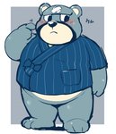 anthro bandage belly black_nose blush clothing humanoid_hands jinbei_(clothing) kemono male overweight overweight_anthro overweight_male robe scratching scratching_head scratching_self simple_background solo 12beat13 animal_crossing nintendo curt_(animal_crossing) bear mammal 2020