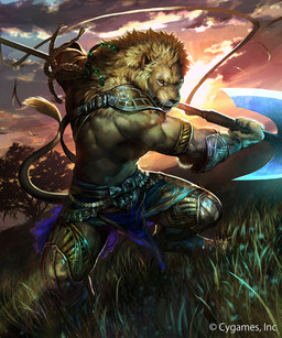 action_pose anthro armband armor axe barefoot belt biceps big_muscles biped black_claws bottomwear claws clothed clothing cloud digitigrade fangs feet fighting_pose fur grass holding_object holding_weapon loincloth looking_at_viewer male mane melee_weapon muscular muscular_anthro muscular_male open_mouth orange_body orange_eyes orange_fur outside plant pose raised_tail sky solo sunset tail tail_tuft teeth topless tree tuft unconvincing_armor weapon whiskers afd-yred koutanagamori cygames felid lion mammal pantherine 2016 5:6 detailed digital_media_(artwork) hi_res
