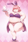 anthro belly biped bow_panties bow_underwear bunny_costume camel_toe clothing costume eye_covering fake_ears fake_rabbit_ears female hair kemono navel on_one_leg panties pink_hair short_hair slightly_chubby solo standing underwear waiter onda_seki domestic_pig mammal suid suine sus_(pig) 2:3