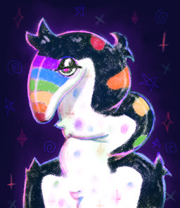 ambiguous_gender anthro arm_tuft blush chest_tuft fur half-closed_eyes head_tuft narrowed_eyes pink_pupils pupils rainbow_stripes shoulder_tuft sketch_background solo sparkles striped_neck striped_nose stripes swirls tuft white_chest white_neck x_marking plentyofsoup confetti_cake_(plentyofsoup) squirmle digital_media_(artwork) digital_painting_(artwork) headshot_portrait painting_(artwork) portrait sketch