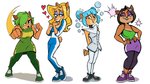 anthro bottomwear clothing dress female group hands_on_hips heart_symbol jumpsuit punch simple_background skirt white_background alaynakgray activision crash_bandicoot_(series) crash_team_racing_(series) crash_team_racing_nitro-fueled ami_bandicoot isabella_bandicoot liz_bandicoot megumi_bandicoot bandicoot mammal marsupial 16:9 2020 widescreen