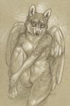 anthro breasts eyewear feathered_wings feathers female fur genitals glasses nude pussy simple_background solo wings cadmiumtea nifela canid canine canis domestic_dog husky mammal nordic_sled_dog spitz 2017 monochrome sketch traditional_media_(artwork)