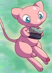 anthro balls blue_eyes erection feet foreskin genitals holding_console holding_object humanoid_genitalia humanoid_penis looking_at_object male penis pink_balls pink_body pink_feet pink_foreskin pose simple_background solo tail mincheeto nintendo nintendo_ds nintendo_ds_family pokemon generation_1_pokemon legendary_pokemon mew_(pokemon) pokemon_(species) 2023 pinup shaded