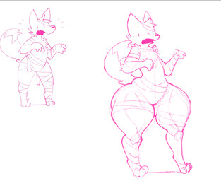 3_toes 4_fingers anthro bandage bandages_only feet femboy fingers gesture hand_gesture male open_mouth pointing simple_background solo surprised tail thick_thighs toes white_background toumie_(artist) canid canine mammal guide_lines sketch