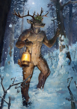 anthro antlers athletic athletic_male black_nose blonde_hair blonde_highlights brown_body brown_fur brown_hair cartoon_nudity evergreen_tree fluffy forest fur hair hand_on_tree highlights_(coloring) holding_lantern holding_object hooves horn inner_ear_fluff lamp lantern light looking_at_viewer male moon moonlight navel nude nude_male pecs pine_tree plant short_hair smile snow solo standing text tree tuft whiskers akatan_art mugamma deer mammal 2025 acrylic_painting_(artwork) artist_name full-length_portrait hi_res painting_(artwork) portrait traditional_media_(artwork) traditional_painting_(artwork)