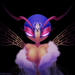 4_wings antennae_(anatomy) anthro armless arthropod_abdomen black_background breasts cleavage clothed clothing crown eyelashes eyeshadow female female_anthro front_view full_cleavage fur_coat gem headgear heart_pupils heart_symbol insect_wings legless looking_at_viewer makeup mouthless multi_wing nipples one_breast_out partially_clothed_anthro partially_clothed_female pearl_(gem) pink_eyeshadow pink_nipples purple_eyes simple_background small_waist solo text undressing wasp_waist wings yellow_body yellow_breasts yellow_skin kuuki_soyo79 kirby:_triple_deluxe kirby_(series) nintendo queen_sectonia arthropod hymenopteran insect wasp 1:1 2020 artist_name digital_drawing_(artwork) digital_media_(artwork) half-length_portrait hi_res japanese_description portrait