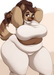 anthro big_breasts breasts brown_body brown_fur brown_hair clothed clothing curvy_figure dreadlocks female fur hair long_hair overweight overweight_anthro overweight_female smile solo standing thick_thighs voluptuous wide_hips javanshir jasmine_(takarachan) hyena mammal 2020