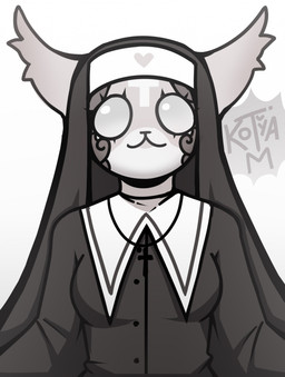 anthro anthrofied clothing female fur multicolored_body multicolored_fur nun nun_habit nun_outfit religious_clothing solo two_tone_body two_tone_fur white_eyes kotyam mewgenics marshmallow_(mewgenics) domestic_cat felid feline felis mammal hi_res