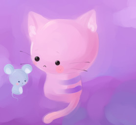 ambiguous_gender big_head blush dot_eyes duo feral grey_body huge_head no_eyelashes pink_body simple_eyes tail amgine domestic_cat felid feline felis mammal mouse murid murine rodent 2011 digital_media_(artwork)