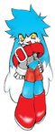 anthro biped blue_hair clothed clothing comically_large_accessory comically_large_object hair male open_mouth simple_background solo white_background yellow_eyes unknown_artist bandai_namco klonoa_(series) klonoa domestic_cat felid feline felis mammal full-length_portrait portrait