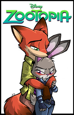 anthro blush bottomwear clothing collared_shirt dress_shirt duo female fur green_eyes grey_body grey_fur male multicolored_body multicolored_fur necktie orange_body orange_fur pants police police_officer police_uniform purple_eyes shirt text topwear two_tone_body two_tone_fur uniform jonathantaniuchi disney zootopia judy_hopps nick_wilde canid canine european_rabbit fox lagomorph leporid mammal oryctolagus rabbit red_fox true_fox 2015 digital_media_(artwork) hi_res
