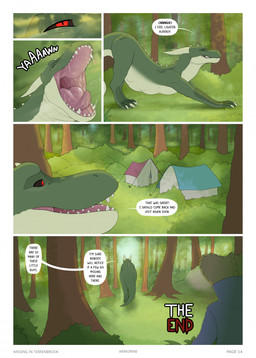 5_panel_comic abdominal_bulge after_vore apode back_spikes being_watched black_sclera bodily_fluids camping_tent day dialogue duo eyes_closed female feral forest green_body green_scales head_horn head_spikes horn legless looking_at_another male mouth_shot neck_spikes open_mouth outside page_number plant quadruped red_eyes saliva saliva_string scales serpentine sharp_teeth spikes spikes_(anatomy) stretching_arms tail talking_feral talking_to_self teardrop tears teeth text the_end tongue tree vore walking yawn armorine mythology sylvaine_(armorine) terren_(armorine) draconcopode dragon mythological_creature mythological_scalie naga scalie wingless_dragon artist_name comic end_page english_text hi_res multiple_scenes