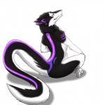 ambiguous_gender bioluminescence black_body black_fur claws ear_piercing fur glowing long_tail looking_at_viewer looking_back male multicolored_body multicolored_fur piercing purple_body purple_fur simple_background sitting smile smirk solo tail toe_claws white_background white_body white_fur yellow_eyes fefairy malifor mammal sergal 2015 digital_media_(artwork)