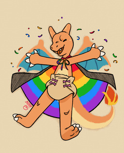 2_horns 3_toes 4_fingers abdl abstract_background adult_baby animal_feet anthro back_wings black_cape black_clothing blue_body blue_skin blue_wings cape celebrating claws cloth_diaper clothed clothing confetti countershade_body countershade_tail countershade_torso countershading diaper diaper_fastener diaper_fetish dragon_tail eyebrow_ridge eyes_closed fangs fastener feet finger_claws fingers fire flaming_tail head_horn horn humanoid_hands jumping lgbt_pride logo male membrane_(anatomy) membranous_wings multicolored_body multicolored_cape multicolored_clothing multicolored_scales multicolored_skin multicolored_tail open_mouth open_smile orange_arms orange_body orange_face orange_feet orange_hands orange_horn orange_legs orange_scales orange_skin orange_snout orange_tail orange_wings pink_diaper_fastener pink_fastener pokemorph pride_colors rainbow_cape rainbow_clothing rainbow_colors rainbow_confetti rainbow_pride_cape rainbow_pride_clothing rainbow_pride_colors raised_arms scales simple_background smile solo tail tan_background tan_body tan_cloth_diaper tan_countershading tan_scales tan_tail tan_torso tan_underbelly teeth text throwing throwing_confetti toe_claws toes tongue wearing_cape wearing_diaper white_claws white_fangs white_finger_claws white_toe_claws wings berrysweetcow lgbt_pride_month mythology nintendo pokemon baxter_blaze fan_character charizard draconic dragon generation_1_pokemon mythological_creature mythological_scalie pokemon_(species) reptile scalie absurd_res artist_logo artist_name colored digital_drawing_(artwork) digital_media_(artwork) hi_res