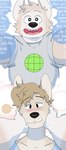 blush dialogue duo holding_face male male/male smile star_eyes teeth text tooth_gap p_rindustries captain_planet canid canine mammal english_text hi_res