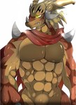 abs anthro armor fangs headgear helmet horn male muscular muscular_anthro muscular_male obliques pecs solo teeth dragonryuusuki bushiroad future_card_buddyfight mythology drum_bunker_dragon dragon mythological_creature mythological_scalie scalie hi_res