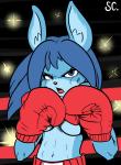 blue_eyes boxing_gloves clothing female handwear looking_at_viewer muscular muscular_female navel solo saltcore lagomorph leporid mammal rabbit 2011