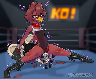 abdominal_bulge anthro bodily_fluids boots bow_tie boxing_gloves breasts clothed clothing cum cum_in_vagina cum_inside defeated duo female femboy fight fighting_ring footwear genital_fluids hair handwear k.o. larger_penetrated legwear machine male male/female partially_clothed penetration red_body red_hair sex shoes size_difference small_breasts stockings vaginal vaginal_penetration yerolay xavi_(yerolay) avian bear bird canary finch mammal oscine passerine robot digital_drawing_(artwork) digital_media_(artwork) hi_res