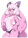 4_fingers accessory anthro black_clothing black_panties black_underwear blue_eyes blush breasts clothed clothing countershade_torso countershading female fingers fur hair_accessory hair_ring horn nipples panties panties_only pawpads pink_body pink_fur pink_pawpads purple_ears solo tail topless underwear underwear_only wings slugbox mythology hally_(hally) alien cal-tsi dragon furred_dragon furred_scalie mythological_creature mythological_scalie scalie 2023 absurd_res hi_res