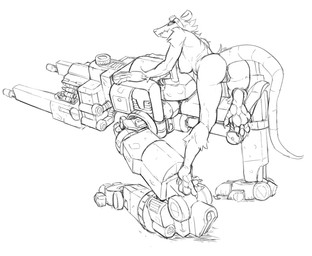 all_fours anthro anus bent_leg breasts bullet butt casual_exposure claws climbing eyewear feet female fur genitals goggles looking_at_viewer looking_back looking_back_at_viewer machine mecha metal nipples overbite side_boob simple_background soles solo tiptoes toes vulva weapon white_background lakeslug american_opossum mammal marsupial virginia_opossum 2021 hi_res line_art monochrome