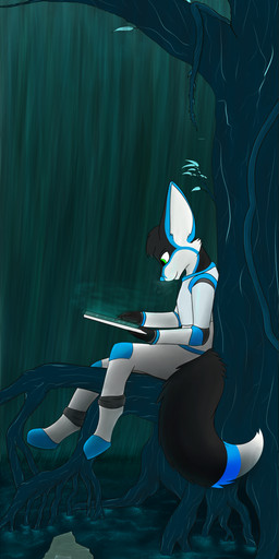 anthro blue_nose boots clothed clothing dipstick_tail footwear fur green_eyes male markings outside plant raining shoes solo spacesuit tail tail_markings tree sporefox1 alien canid canine fennec_fox fox mammal true_fox absurd_res digital_media_(artwork) hi_res