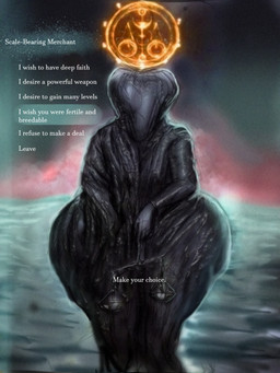 ambiguous_gender anthro balance_scale choice cloak cloak_only clothed clothing desert detailed_background dialogue gameplay_mechanics gui holding_scales huge_hips huge_thighs occult_symbol outside sand sigil sky solo symbol talking_to_viewer text thick_thighs wide_hips hohohonse elden_ring elden_ring_nightreign fromsoftware libra_creature_of_night bovid caprine caprine_demon demon goat goat_demon mammal 2025 3:4 english_text hi_res