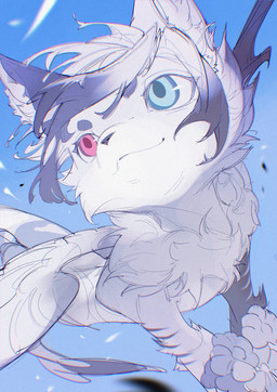 anthro black_ears black_eyebrows black_hair black_stripes blue_background blue_eyes blue_pupils bouquet closed_smile eyebrows flower hair heterochromia holding_bouquet holding_flower holding_object inner_ear_fluff looking_aside male mouth_closed neck_tuft nude_anthro nude_male plant pupils red_eyes red_pupils ringed_iris simple_background smile solo striped_arms stripes text tuft white_ears white_hair white_inner_ear_fluff white_sclera white_stripes white_wings wings chiayeeee felid mammal 2024 absurd_res chromatic_aberration digital_drawing_(artwork) digital_media_(artwork) english_text half-length_portrait hi_res portrait