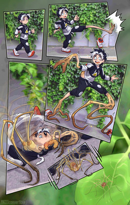 8_legs black_hair bottomwear brown_body clothing day exoskeleton feral footwear forced forced_transformation grey_hair growth hair hoodie human_to_feral leaf leg_growth limb_growth male mandibles open_mouth outside pants photo_background shoes shrinking size_transformation smile solo species_transformation standing surprised topwear transformation mkiiiconvertible arachnid arthropod harvestman human mammal 2026 comic digital_media_(artwork) hi_res mixed_media photography_(artwork)