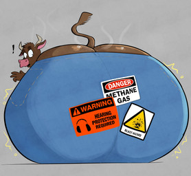 2_horns anthro big_butt bodily_fluids bottomwear brown_body brown_fur butt butt_cleavage butt_focus butt_shot clothed clothing danger_sign denim denim_bottomwear denim_clothing exclamation_point fart fart_fetish female freckled_butt freckles fur grey_background horn huge_butt humor hyper hyper_butt imminent_fart jeans looking_back musk pants raised_tail rear_view rumbling_butt simple_background sitting smelly_butt solo sticker_on_butt sweat sweaty_butt tail text tight_bottomwear tight_clothing tight_jeans tight_pants warning_sign wide_eyed gassipons bovid bovine cattle mammal 2026 absurd_res digital_drawing_(artwork) digital_media_(artwork) english_text hi_res