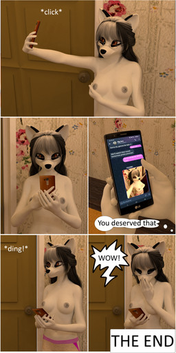 5_fingers anthro areola black_nose bottomwear breasts brown_eyes casual_exposure clothed clothing dialogue electronics evening eyewear female fingers fur glasses grey_areola grey_hair grey_nipples hair holding_object holding_phone hotpants humanoid_hands inside instant_messenger male medium_breasts multicolored_hair navel nipples panties phone pupils shorts slit_pupils smile solo sound_effects speech_bubble standing taking_picture taking_selfie text thought_bubble topless topless_anthro topless_female two_tone_hair underwear wallpaper_(decoration) wearing_glasses white_body white_fur littlefisky grace_(littlefisky) rick_(littlefisky) canid canine fox mammal marble_fox red_fox true_fox 3d_(artwork) absurd_res comic digital_media_(artwork) english_text hi_res russian_text incest_(lore)