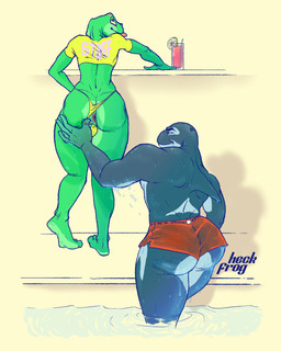 anthro anus beverage big_butt butt clothing duo femboy male male/male poolside thong underwear wide_hips heckfrog fan_character sticky_(heckfrog) amphibian aquatic cetacean dolphin frog mammal oceanic_dolphin orca toothed_whale 4:5 absurd_res hi_res
