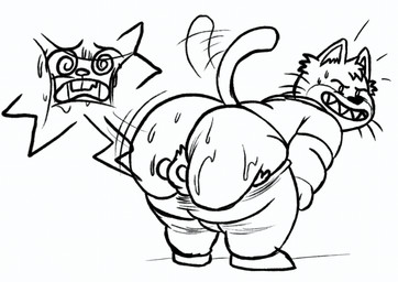 anal anal_vore big_butt bodily_fluids bottomwear butt clothing duo male overweight overweight_male pants simple_background sweat vore nabb-kun mappy goro_(mappy) mappy_(character) domestic_cat felid feline felis mammal mouse murid murine rodent