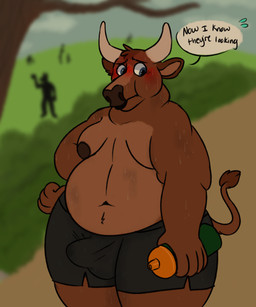 anthro bodily_fluids chubby_cheeks embarrassed erection exercise group humiliation looking_down male overweight overweight_anthro overweight_male park public public_humiliation running slightly_chubby slightly_chubby_male solo_focus sweat text sstinkies bovid bovine cattle mammal 5:6 absurd_res english_text hi_res