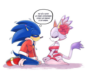 anthro blush bow_ribbon christmas_clothing clothing costume duo ear_blush eyes_closed female gift_wrapped hair hero holidays kneeling male male/female nervous nude ponytail princess ribbons royalty santa_coat santa_costume shaking speech_bubble text trembling lupitamota christmas sega sonic_the_hedgehog_(series) blaze_the_cat sonic_the_hedgehog domestic_cat eulipotyphlan felid feline felis hedgehog mammal hi_res spanish_text translation_request