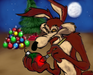 4_fingers abstract_background anthro arm_tuft athletic athletic_anthro athletic_male belly bent_ears biped black_eyes black_nose blue_sky brown_body brown_fur brush casual_nudity chest_tuft christmas_decorations christmas_ornament christmas_tree claws countershade_torso countershading desert elbow_tuft eyebrows finger_claws fingers fur holding_brush holding_object holding_paintbrush holidays humanoid_hands male mischievous mischievous_smile moon multicolored_body multicolored_fur night nude ornament paint paintbrush painting_(action) paws pecs plant red_paint sand shoulder_tuft sketchy skinny sky solo star starry_sky tan_belly tan_body tan_eyebrows tan_fur tongue tongue_out tree tuft two_tone_body two_tone_fur yellow_sclera stevethedragon christmas looney_tunes warner_brothers wile_e._coyote canid canine canis coyote mammal 2010 5:4 colored digital_drawing_(artwork) digital_media_(artwork) digital_painting_(artwork) painting_(artwork) shaded