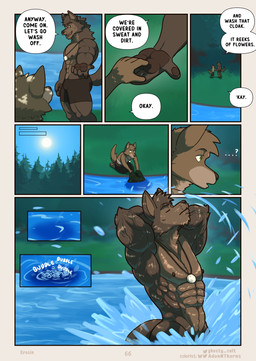 abs anthro bathing biceps big_muscles brown_body brown_clothing brown_fur brown_underwear clothed clothing day dialogue duo ellipsis emerging extended_hand eyes_closed fur hand_on_hand jewelry kneeling male muscular muscular_anthro muscular_male navel necklace nipples nude obliques outside page_number partially_submerged pawpads pecs pendant questioning_ellipsis river serratus skinny_dipping sun tail text underwear underwear_only vein veiny_muscles washing_clothes wet wet_body wet_fur ghosty_cult far_beyond_the_world_(series) erof_(far_beyond_the_world) talisin_(far_beyond_the_world) canid canine canis mammal wolf comic english_text hi_res multiple_scenes url